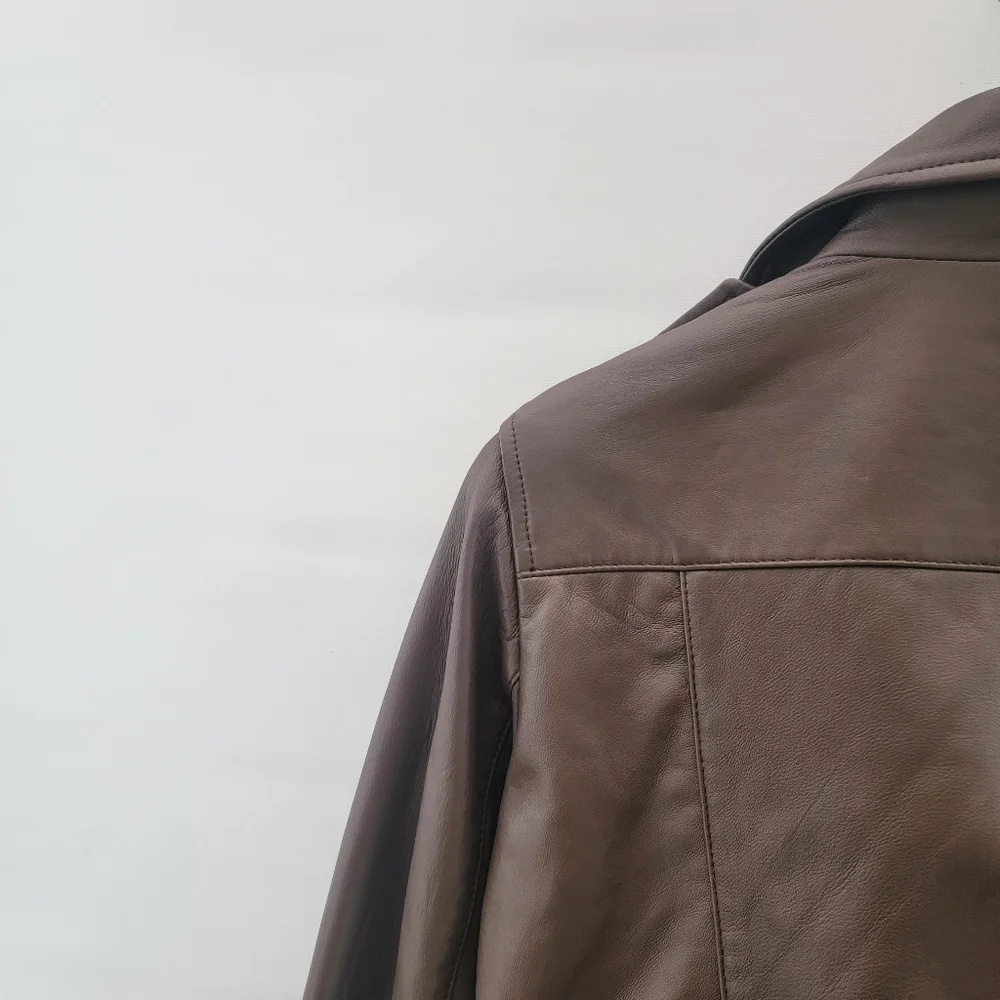 Quince Mocha Brown Leather Moto Biker Jacket Size Large Timeless Minimalist - Picture 12 of 16